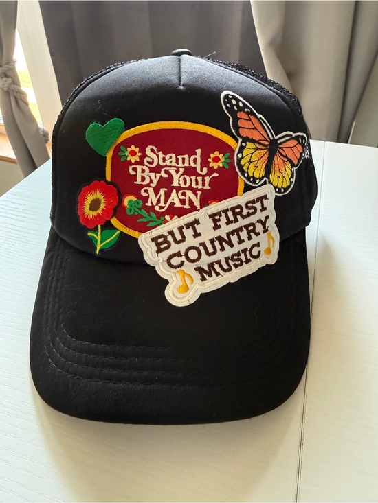 Accessories - Black Patch Trucker Cap Hat Butterfly Stand By Your Man Country Concert Music OS